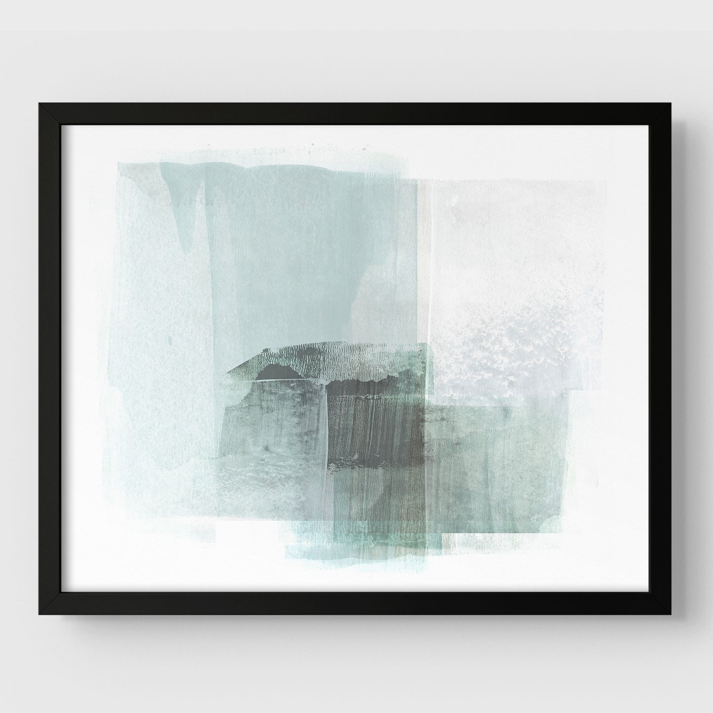 Aqua Blue and Grey Horizontal Minimalist Abstract Painting Print
