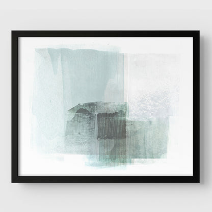 Aqua Blue and Grey Horizontal Minimalist Abstract Painting Print