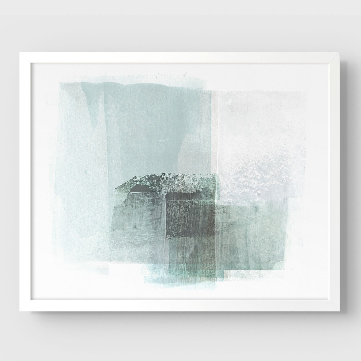 Aqua Blue and Grey Horizontal Minimalist Abstract Painting Print
