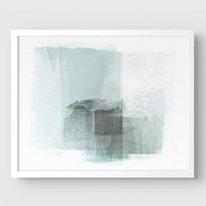Aqua Blue and Grey Horizontal Minimalist Abstract Painting Print