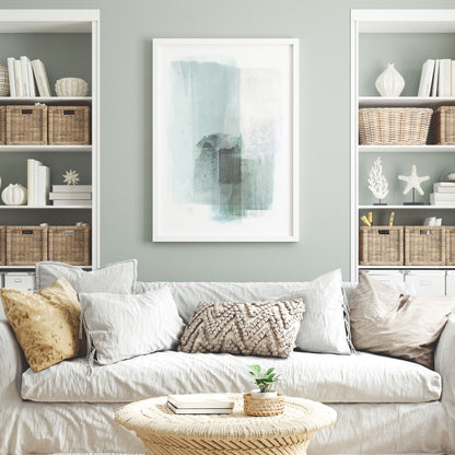 Aqua Blue and Grey Minimalist Abstract Painting Print