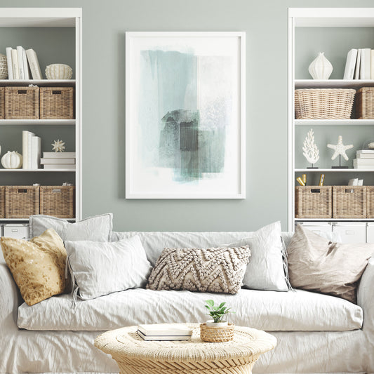 Aqua Blue and Grey Minimalist Abstract Painting Print