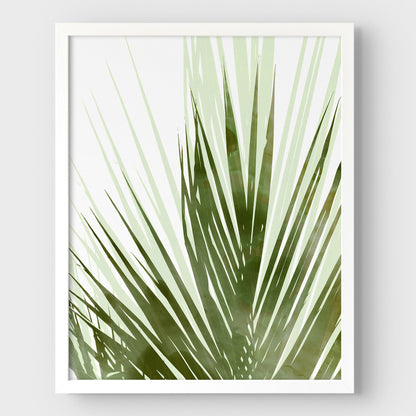 Olive Green Abstract Palm Leaf Botanical Silhouette Print