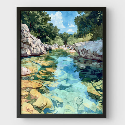 Texas Hill Country Creek Watercolor Print