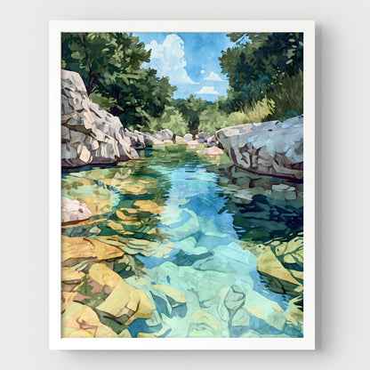 Texas Hill Country Creek Watercolor Print