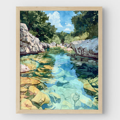 Texas Hill Country Creek Watercolor Print