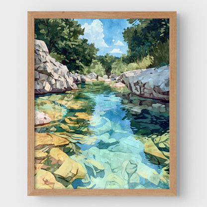 Texas Hill Country Creek Watercolor Print