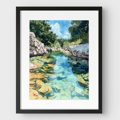 Texas Hill Country Creek Watercolor Print