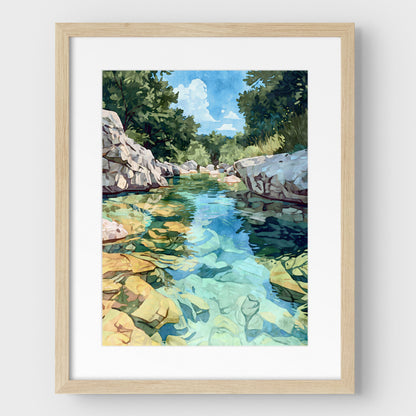 Texas Hill Country Creek Watercolor Print