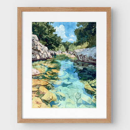 Texas Hill Country Creek Watercolor Print