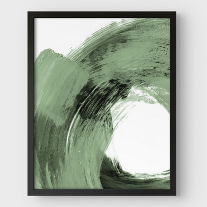 Green and Black Curved Brushstrokes Print
