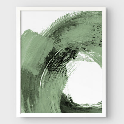 Green and Black Curved Brushstrokes Print