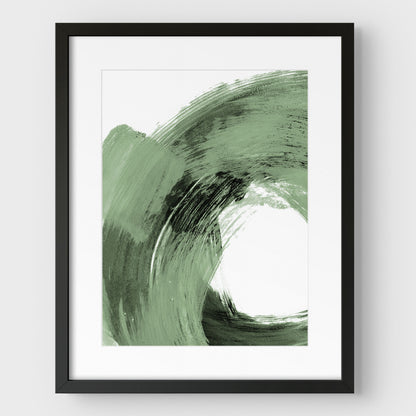 Green and Black Curved Brushstrokes Print