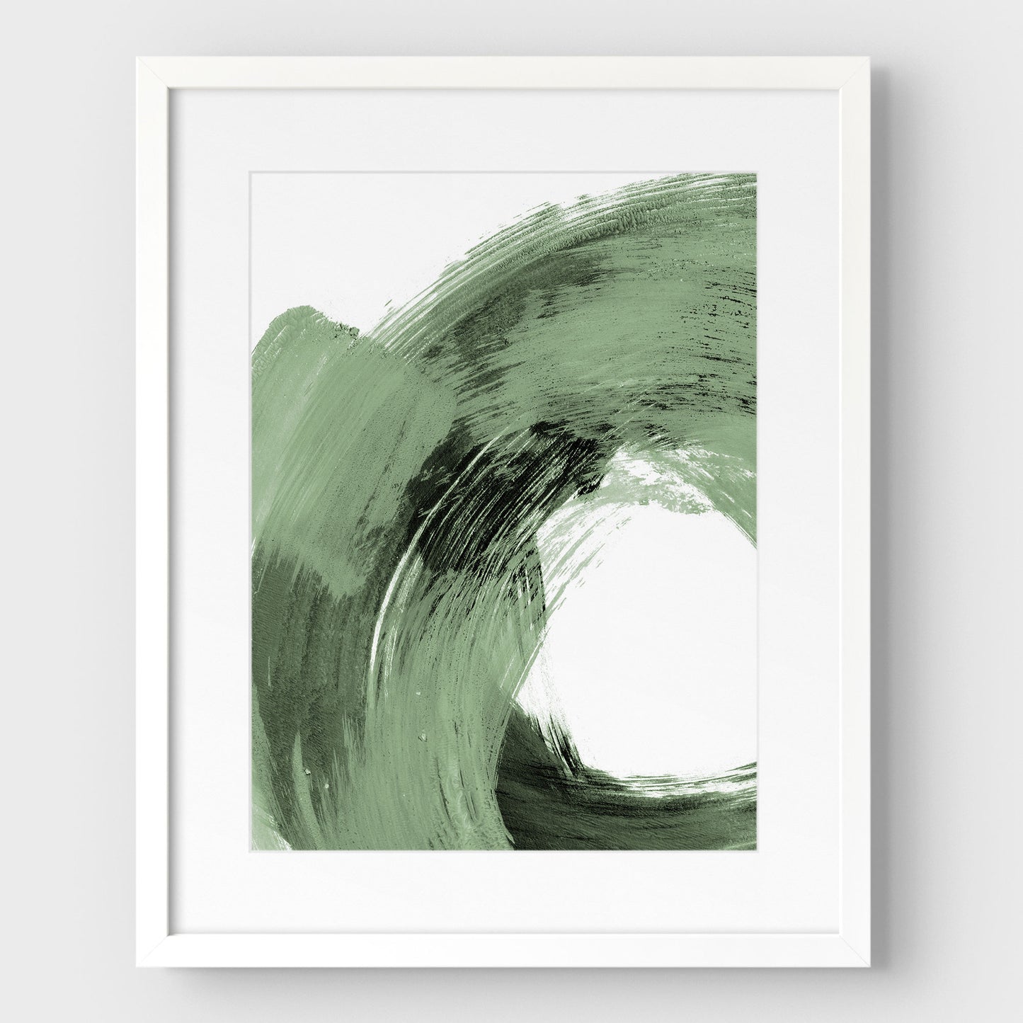 Green and Black Curved Brushstrokes Print