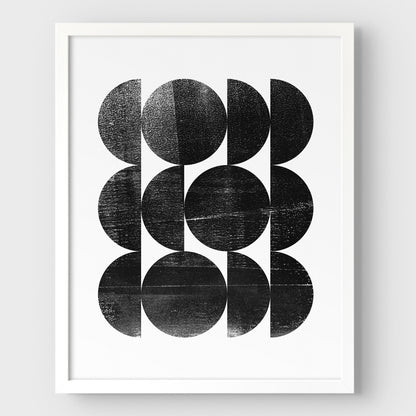 Black and White Circles Mid Century Modern Geometric Abstract Print