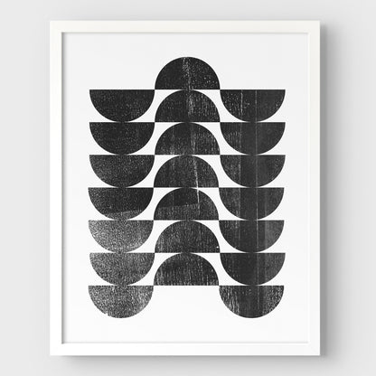 Mid Century Modern Black and White Geometric Op Art Abstract Print