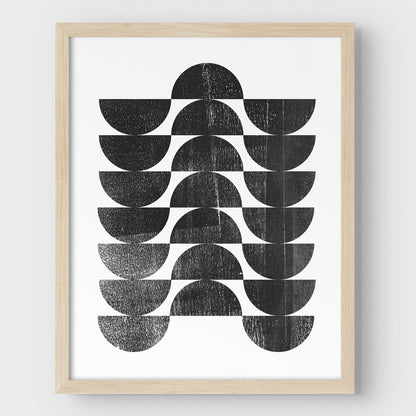 Mid Century Modern Black and White Geometric Op Art Abstract Print