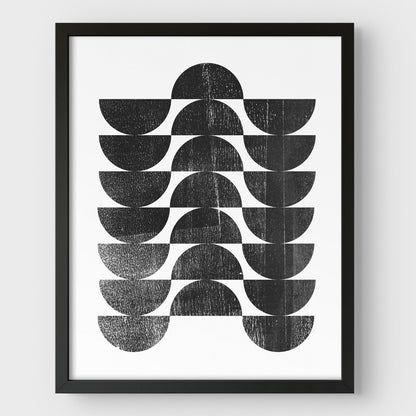 Mid Century Modern Black and White Geometric Op Art Abstract Print