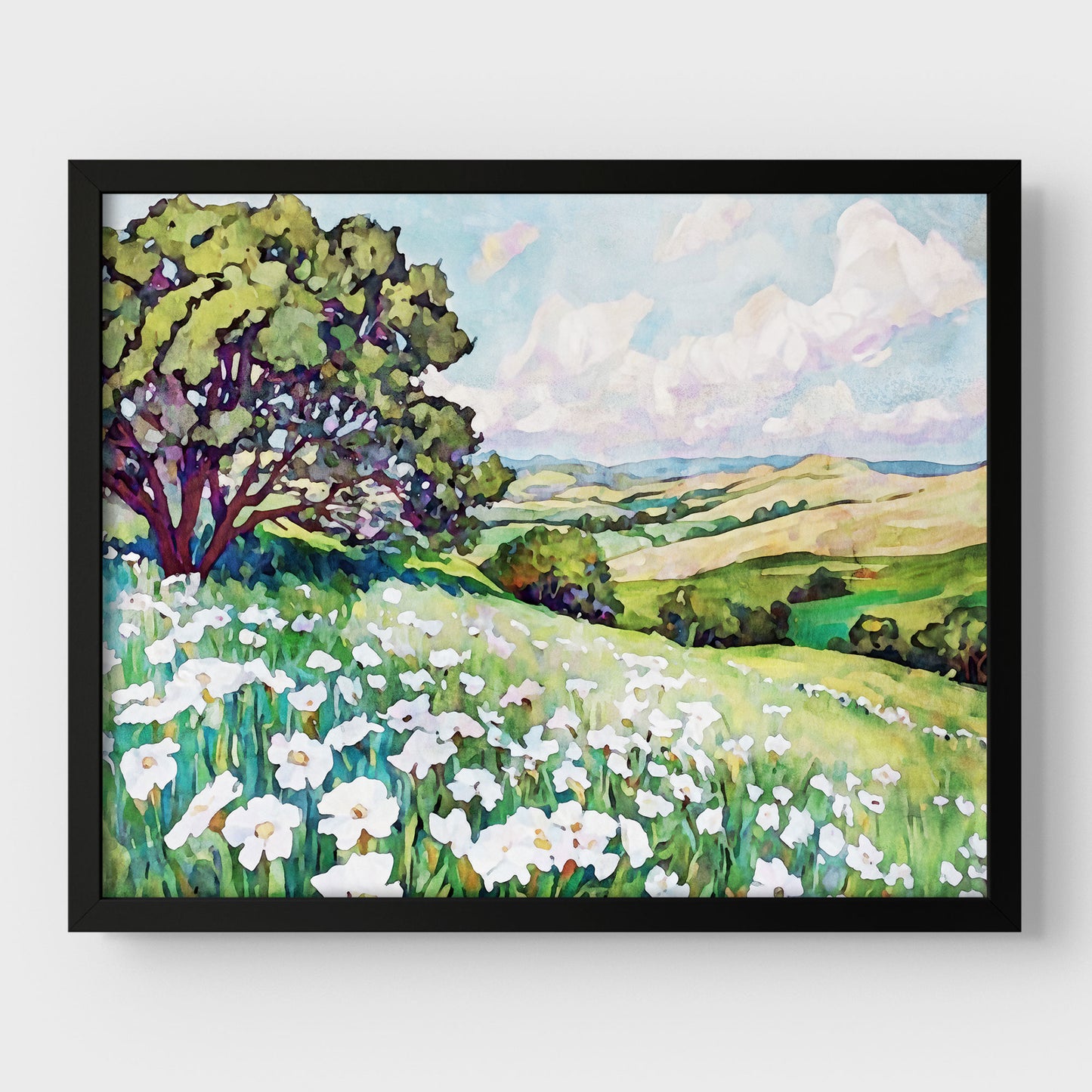 Texas Hill Country Wildflower Landscape Watercolor Print