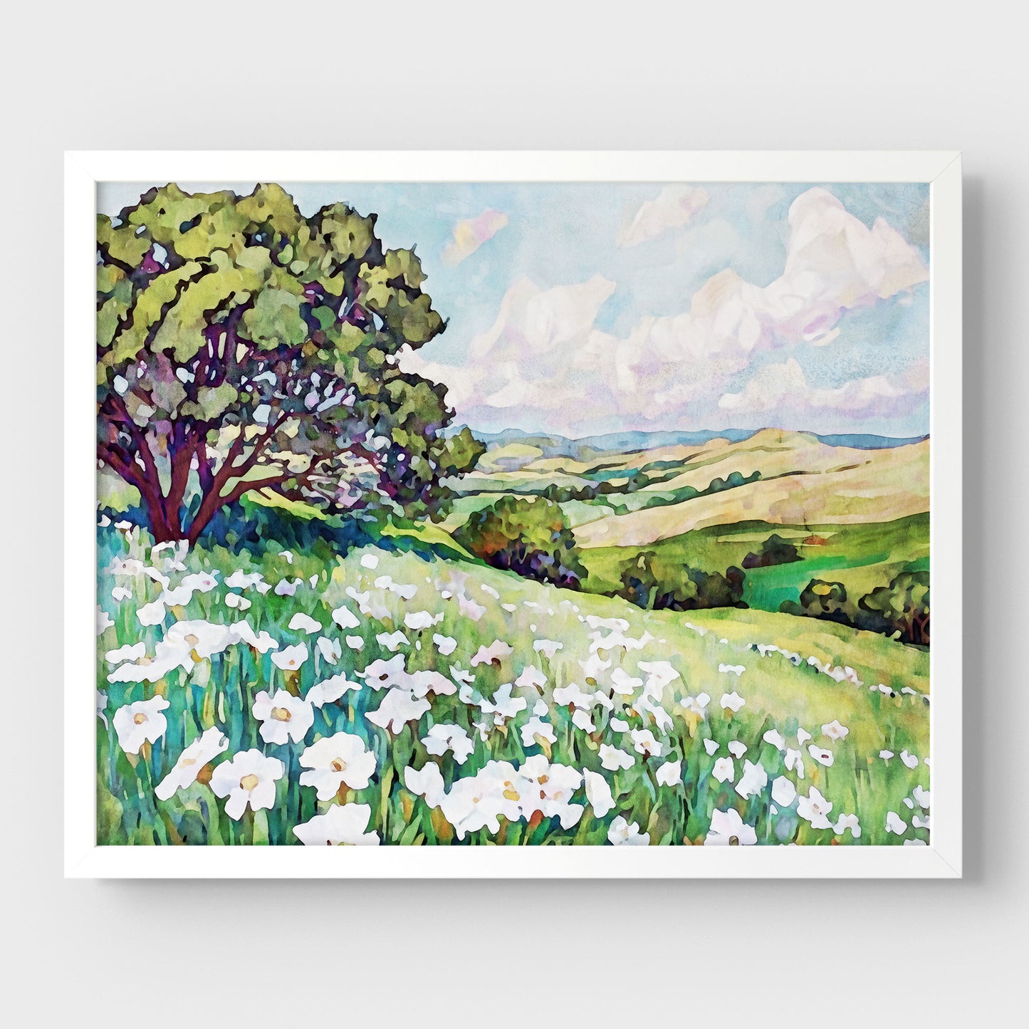 Texas Hill Country Wildflower Landscape Watercolor Print