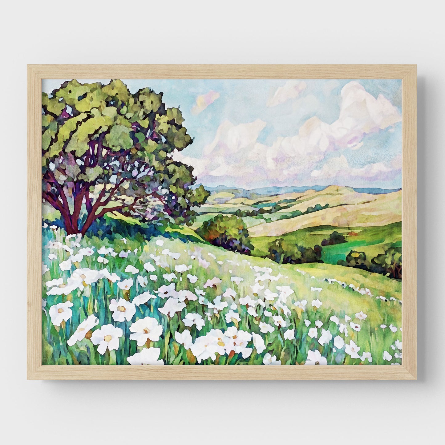Texas Hill Country Wildflower Landscape Watercolor Print