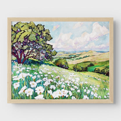 Texas Hill Country Wildflower Landscape Watercolor Print