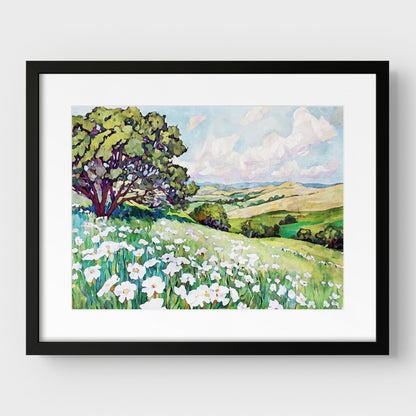 Texas Hill Country Wildflower Landscape Watercolor Print
