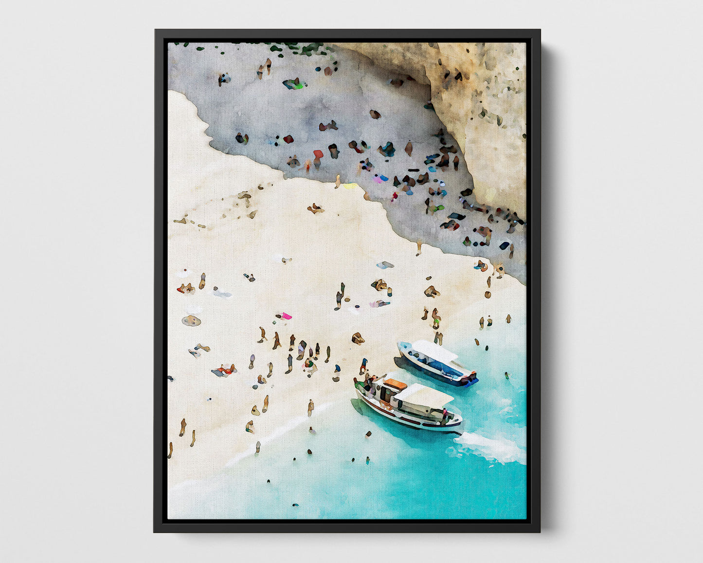 Two Boats on a Busy Beach Print