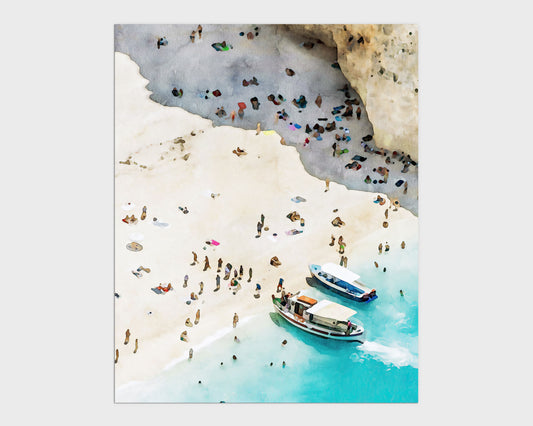 Two Boats on a Busy Beach Print