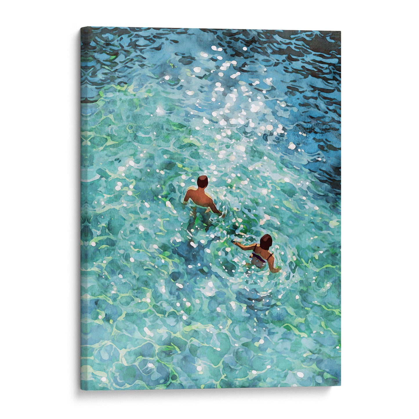 Couple Swimming in Sunlit Sea Art Print