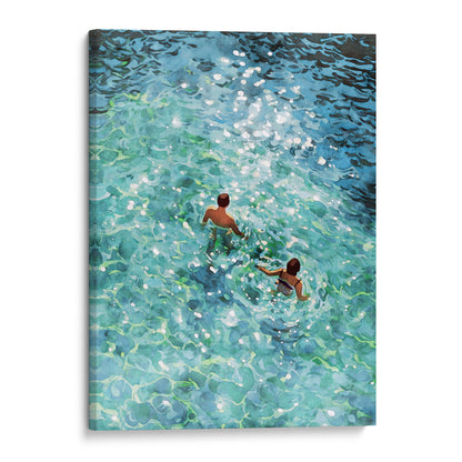 Couple Swimming in Sunlit Sea Art Print