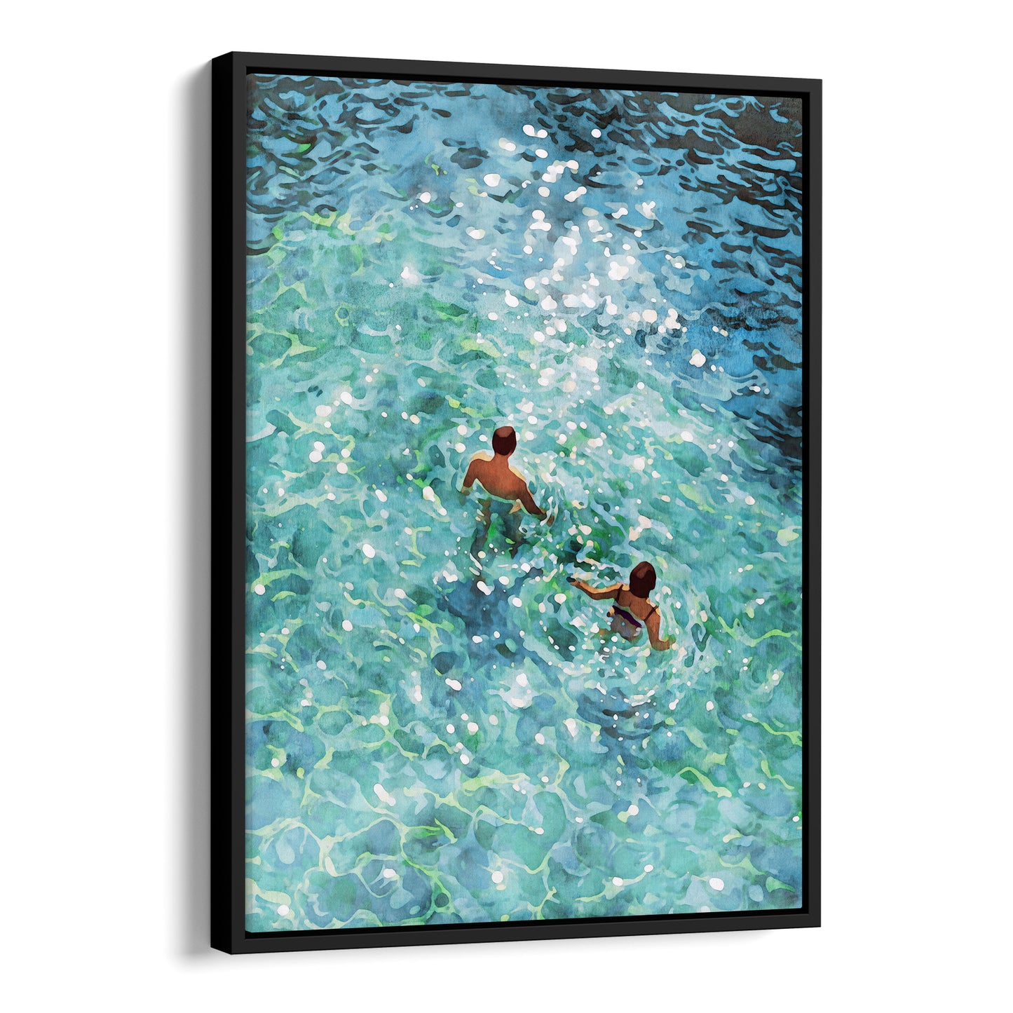 Couple Swimming in Sunlit Sea Art Print