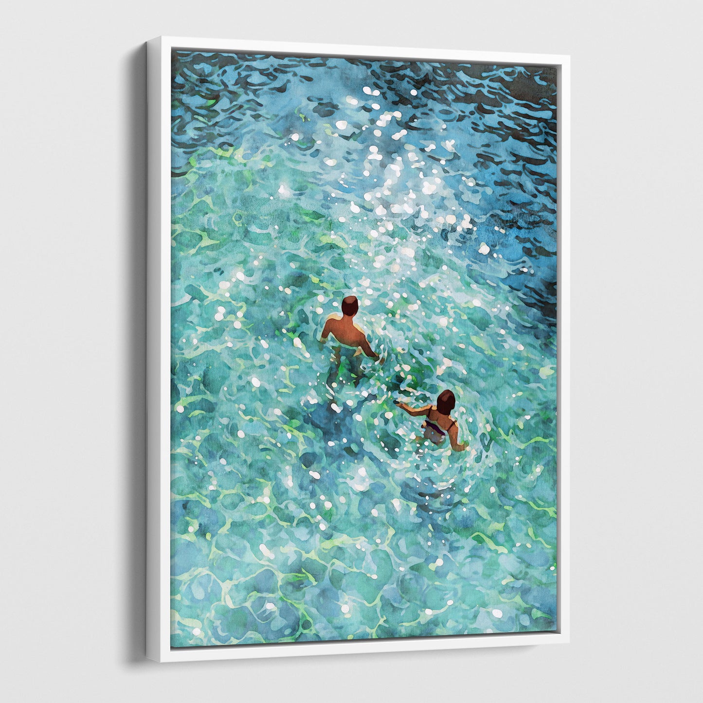 Couple Swimming in Sunlit Sea Art Print