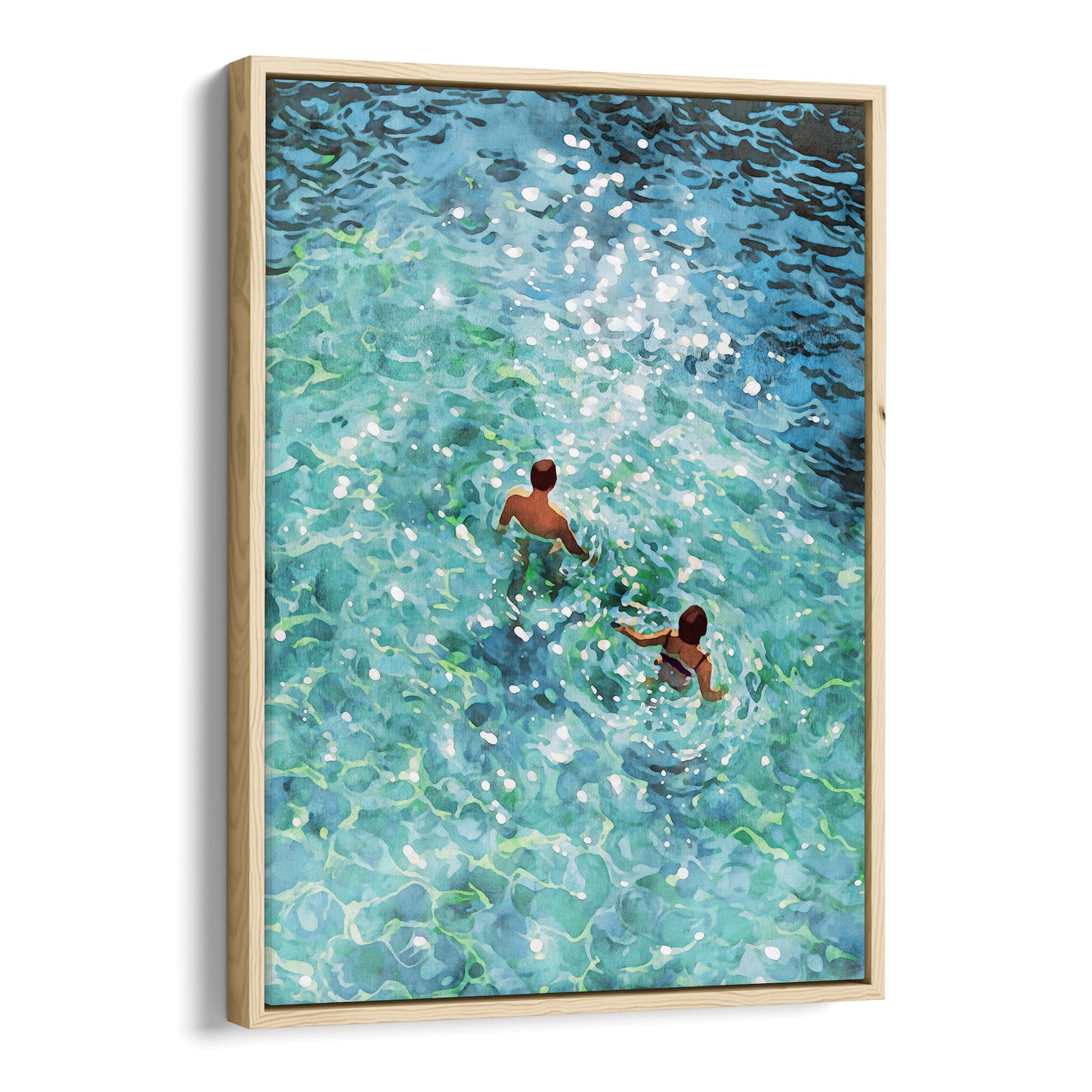 Couple Swimming in Sunlit Sea Art Print