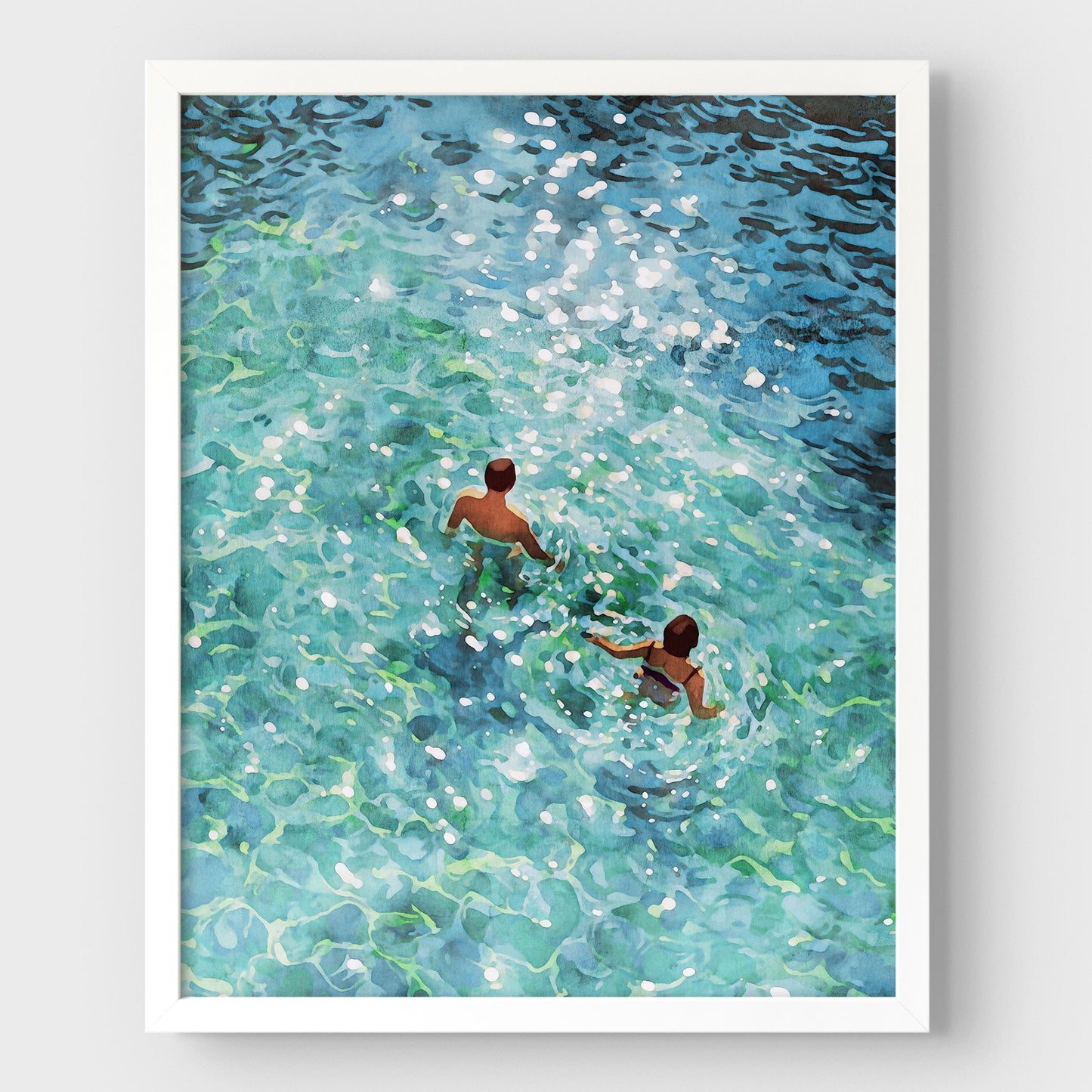 Couple Swimming in Sunlit Sea Art Print
