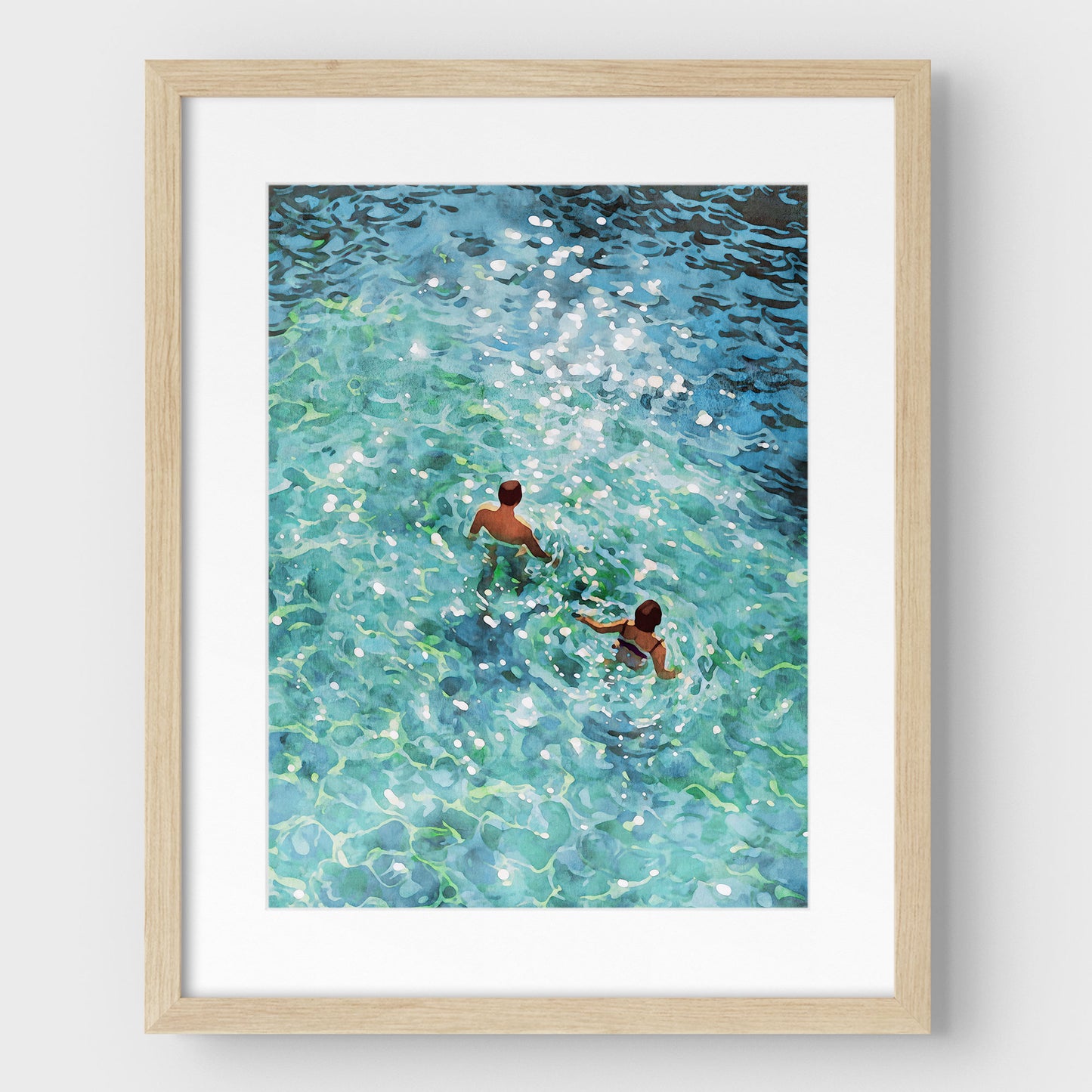 Couple Swimming in Sunlit Sea Art Print