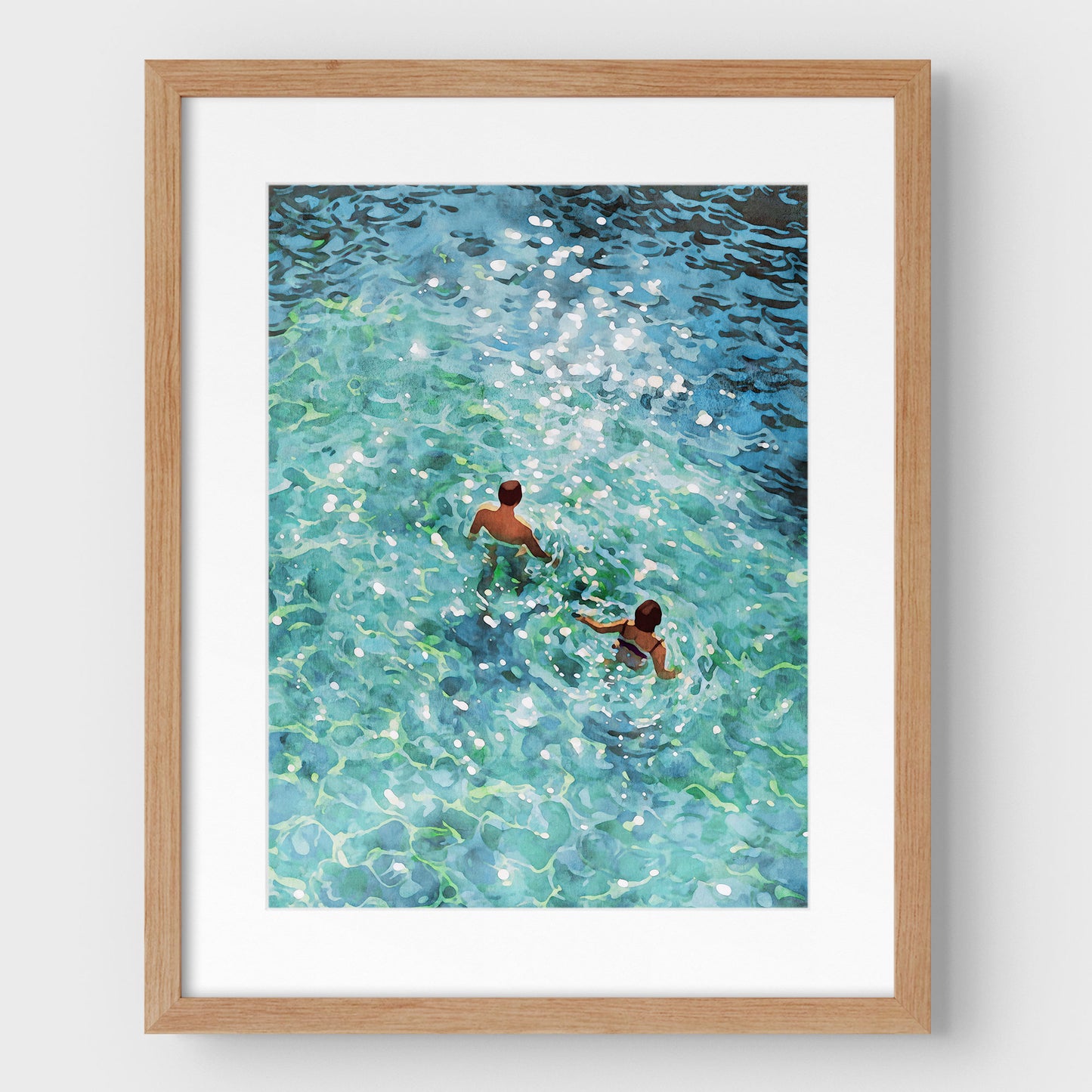 Couple Swimming in Sunlit Sea Art Print