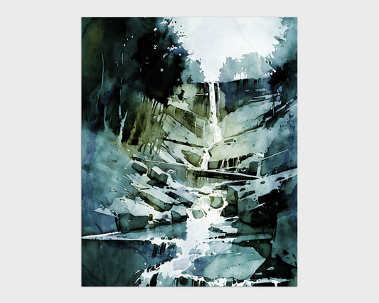 Blue Green Waterfall Print