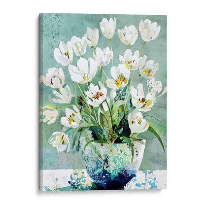 White Tulip Still Life Watercolor Art Print