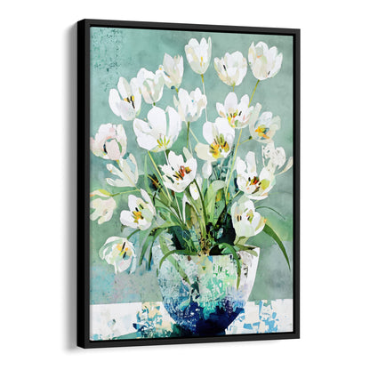 White Tulip Still Life Watercolor Art Print