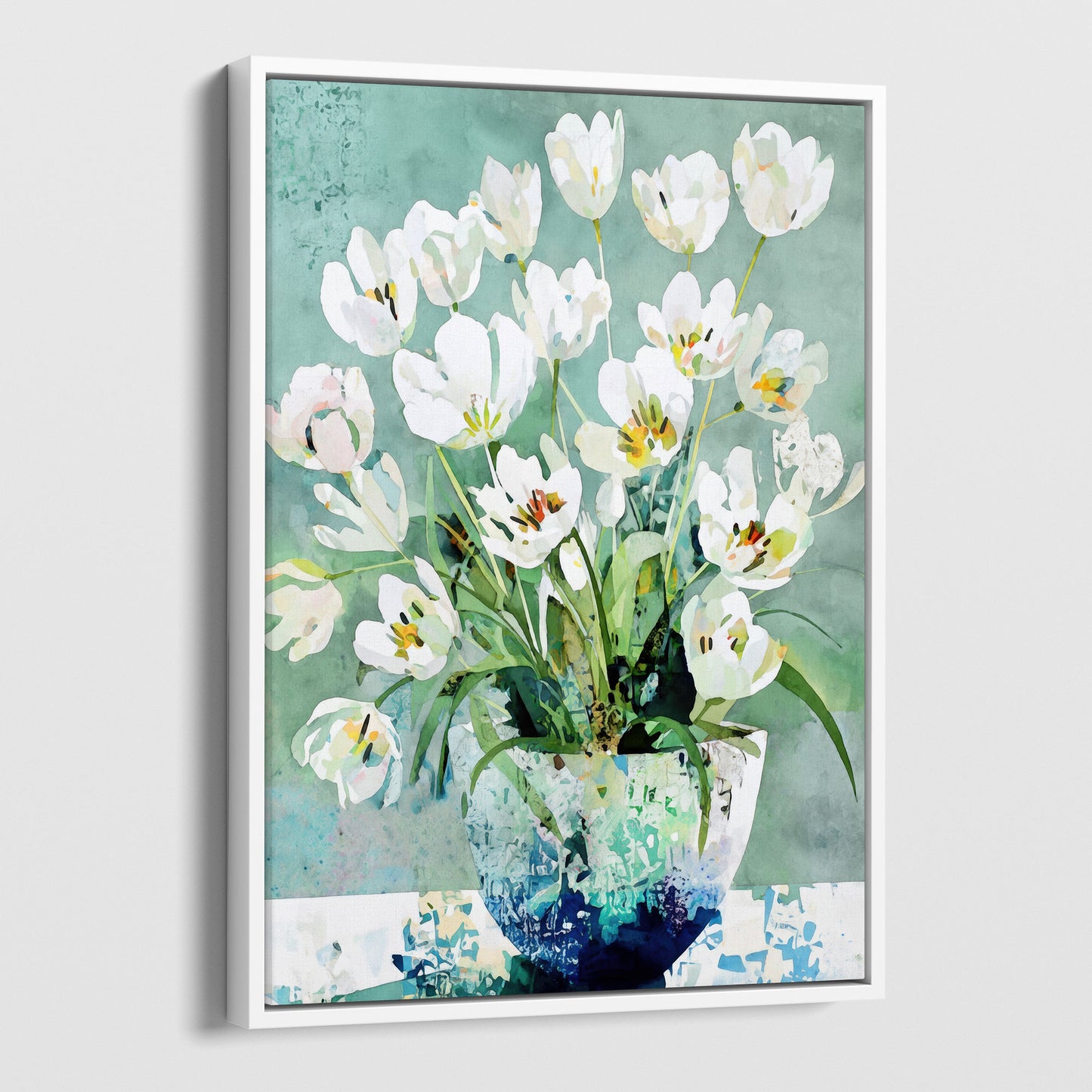 White Tulip Still Life Watercolor Art Print
