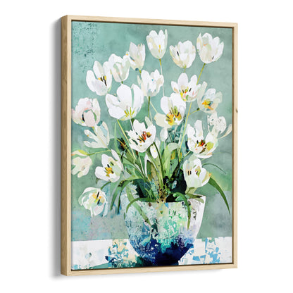 White Tulip Still Life Watercolor Art Print