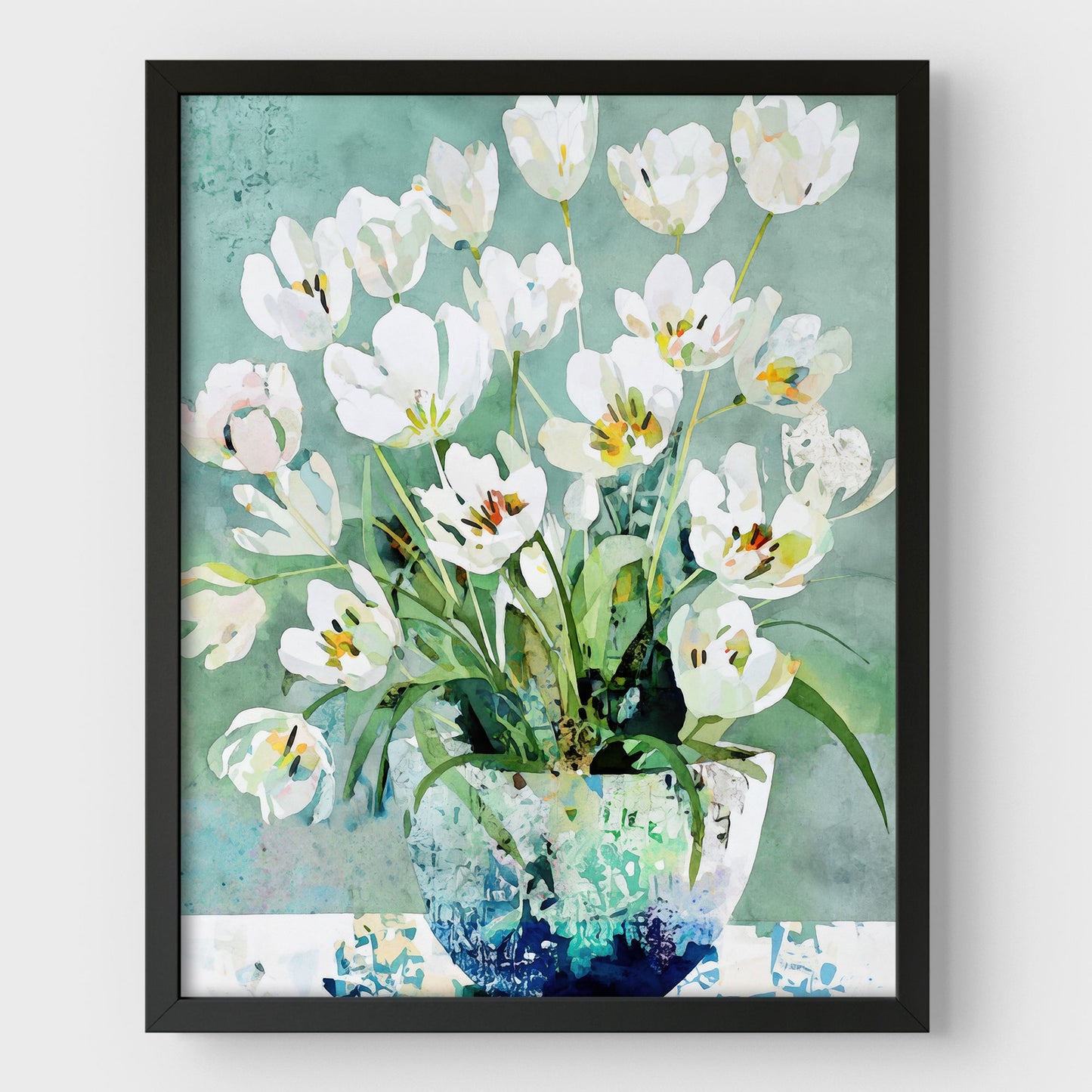 White Tulip Still Life Watercolor Art Print