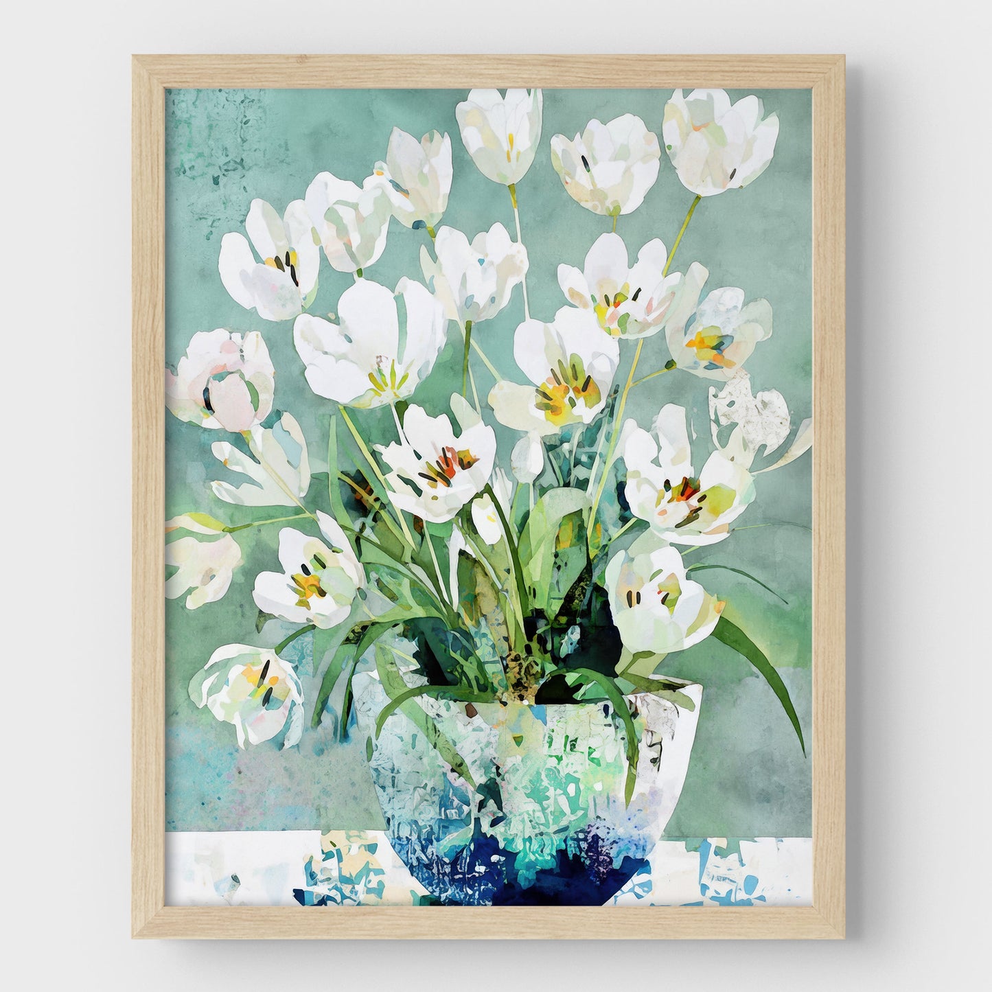 White Tulip Still Life Watercolor Art Print
