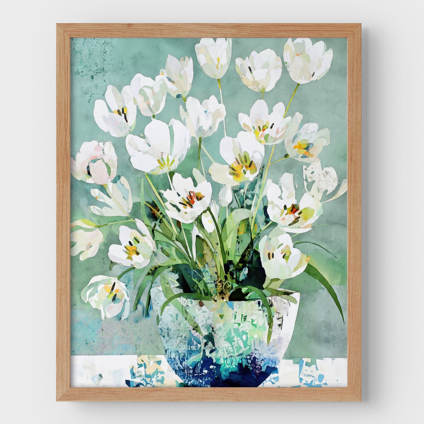 White Tulip Still Life Watercolor Art Print