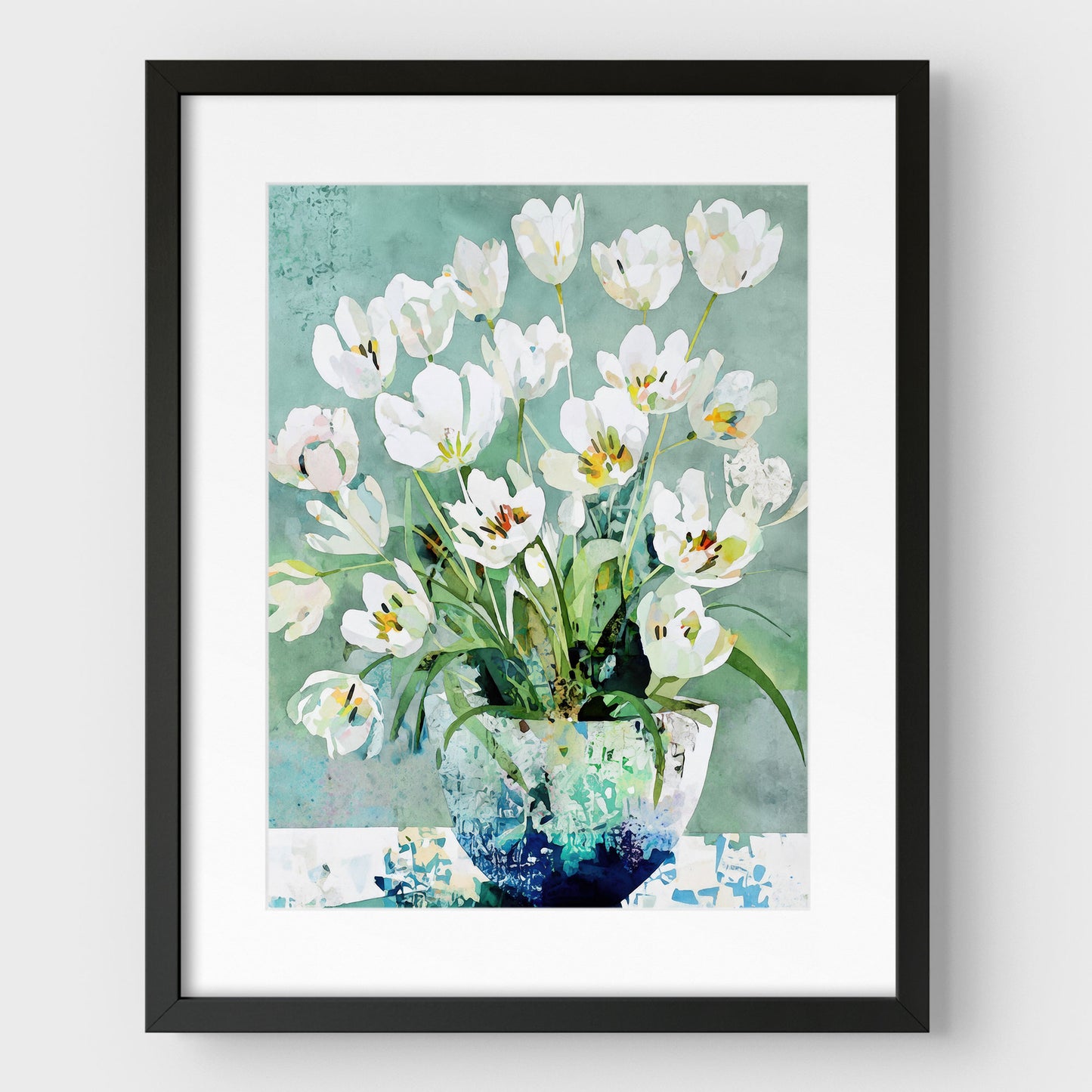 White Tulip Still Life Watercolor Art Print