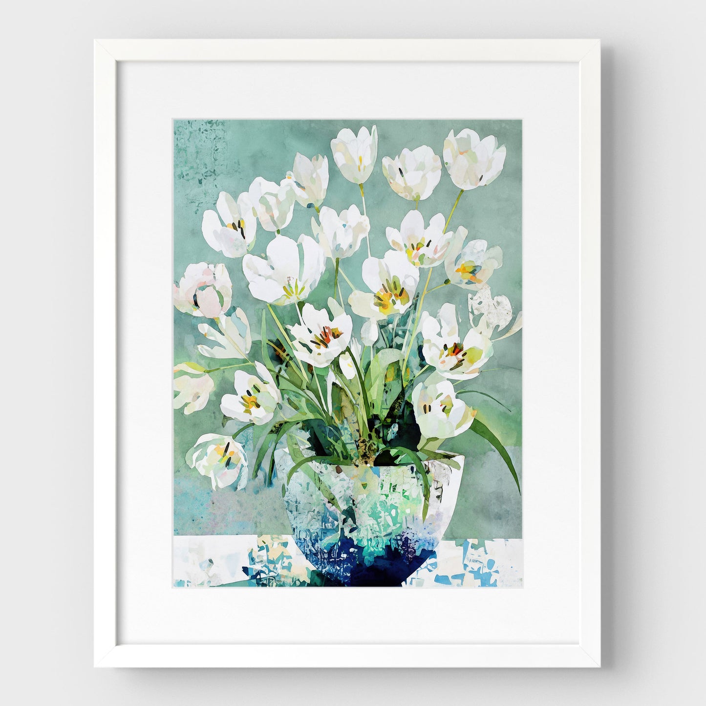 White Tulip Still Life Watercolor Art Print
