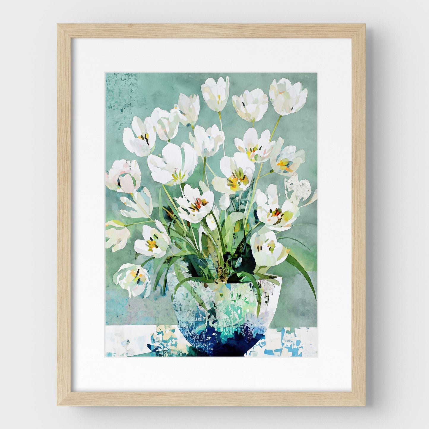 White Tulip Still Life Watercolor Art Print