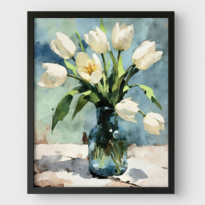 White Tulips Impressionist Still Life Print
