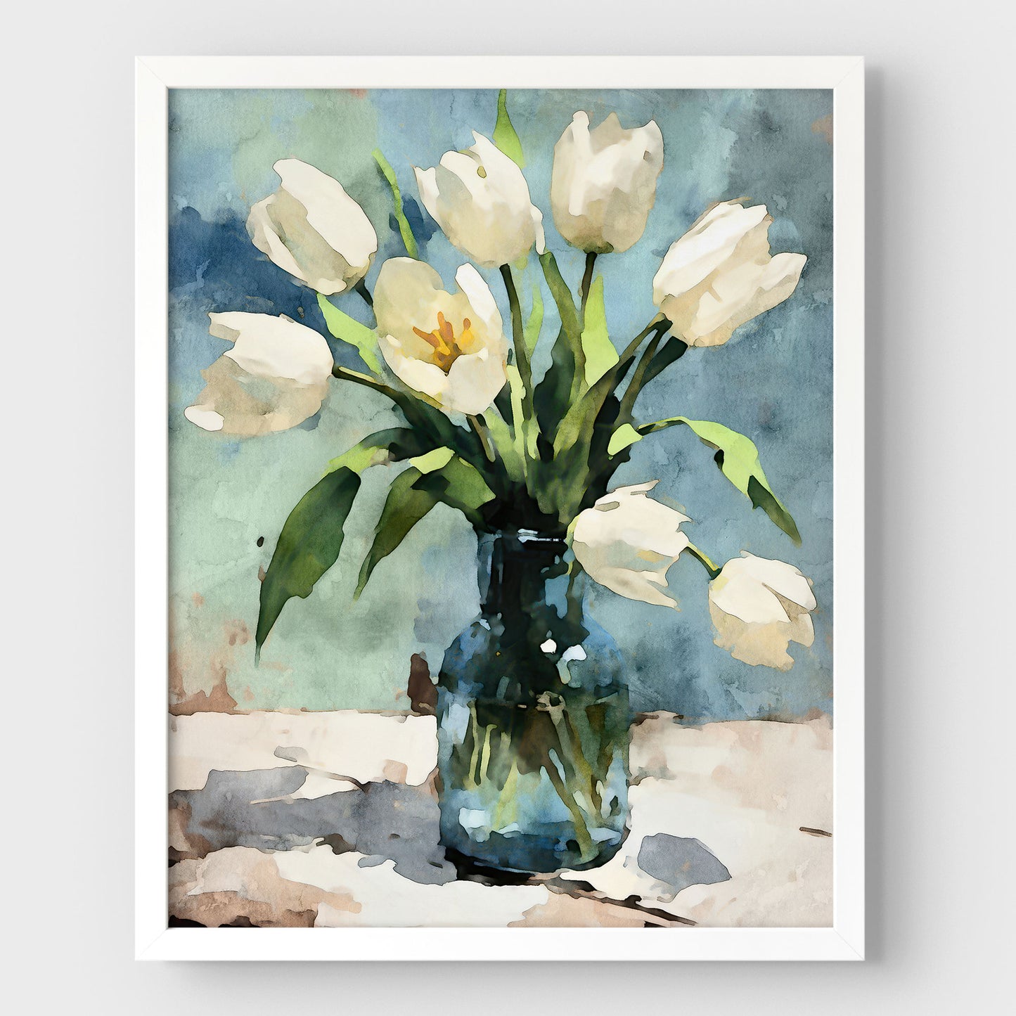White Tulips Impressionist Still Life Print